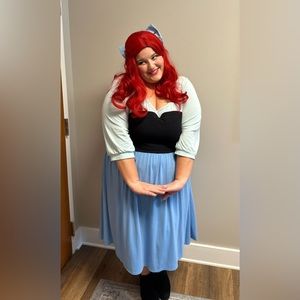 Disney’s Ariel plus costume dress w/ Bow and red Ariel wig